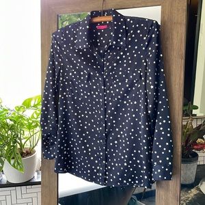 Ava Navy Star Silky Blouse Sz XS